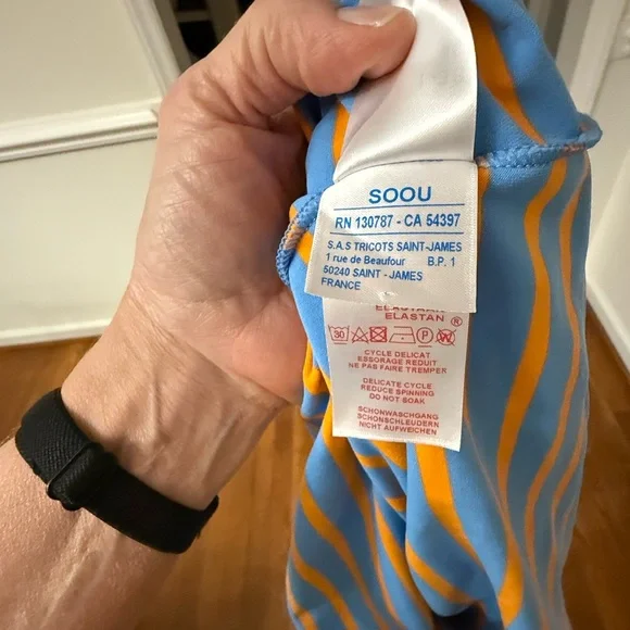 💙🧡 Saint James Blue and Orange Breton Striped Shirt Size 6  Made in France 🇫🇷 - Picture 6 of 8